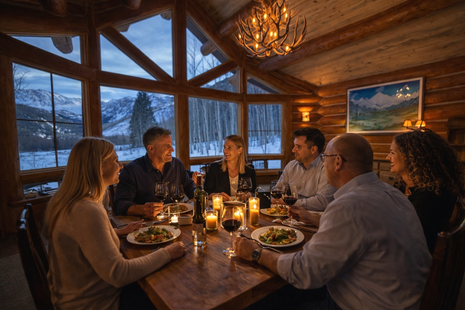 Candlelit dinner for guests at the cabin