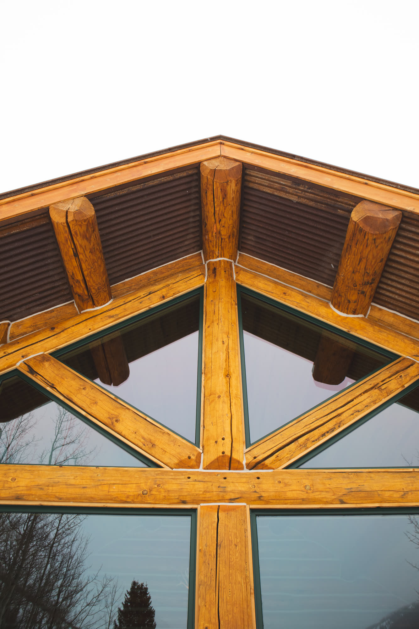 Timber-frame gable of the cabin